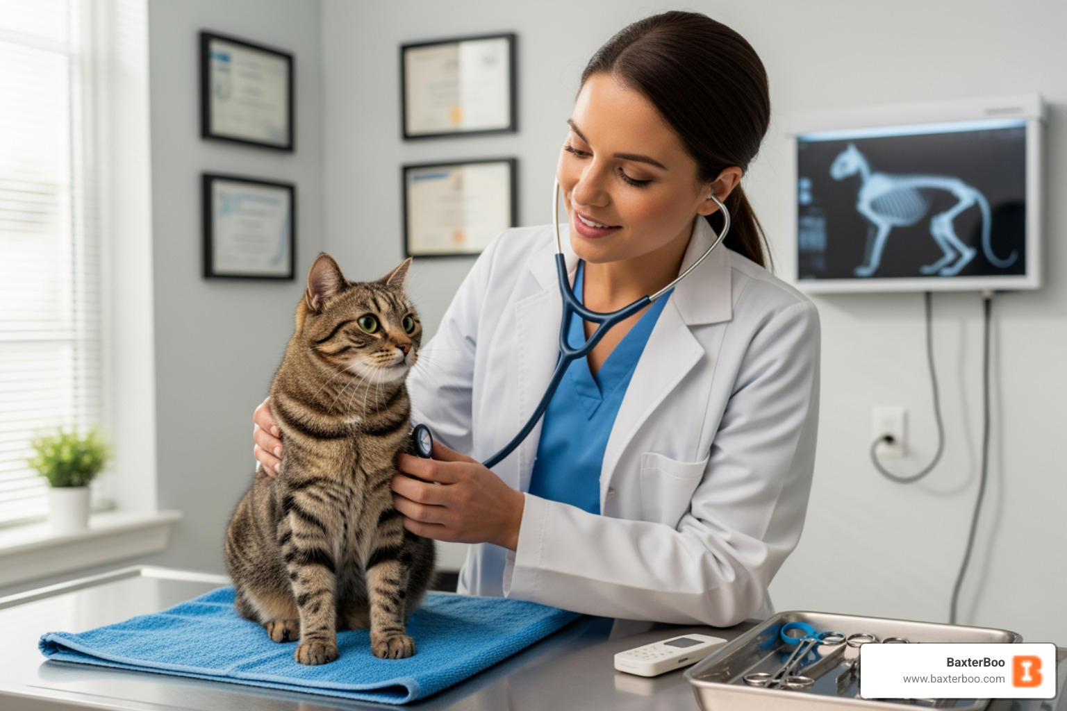 veterinarian examining a cat - diabetic cat food