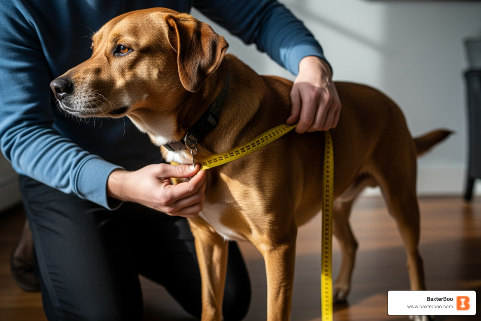 person measuring dog's chest with tape measure - dog clothes person measuring dog's chest with tape measure - dog clothes