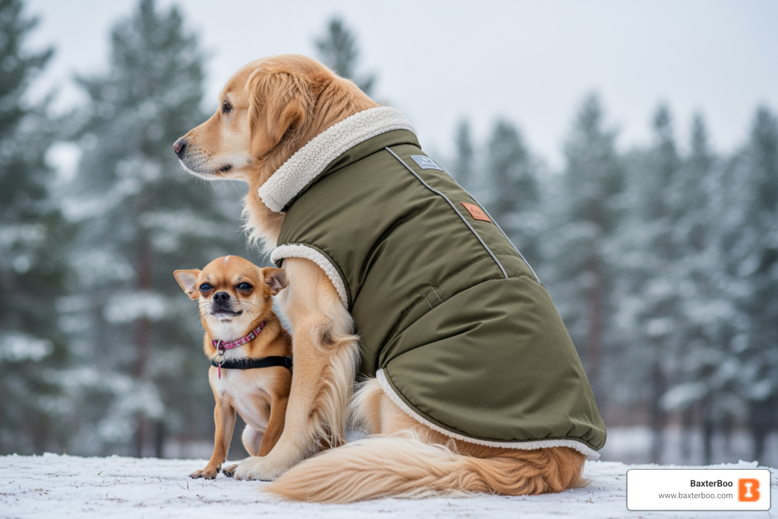 small dog shivering next to dog in warm coat - dog clothes small dog shivering next to dog in warm coat - dog clothes