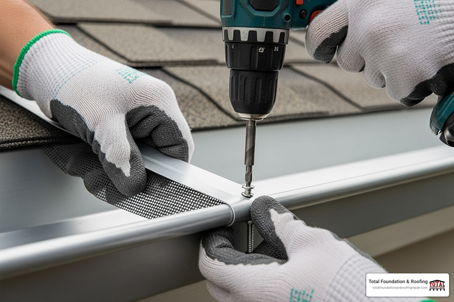 securing a gutter guard section to the gutter lip on a metal roof - installing gutter guards on metal roof