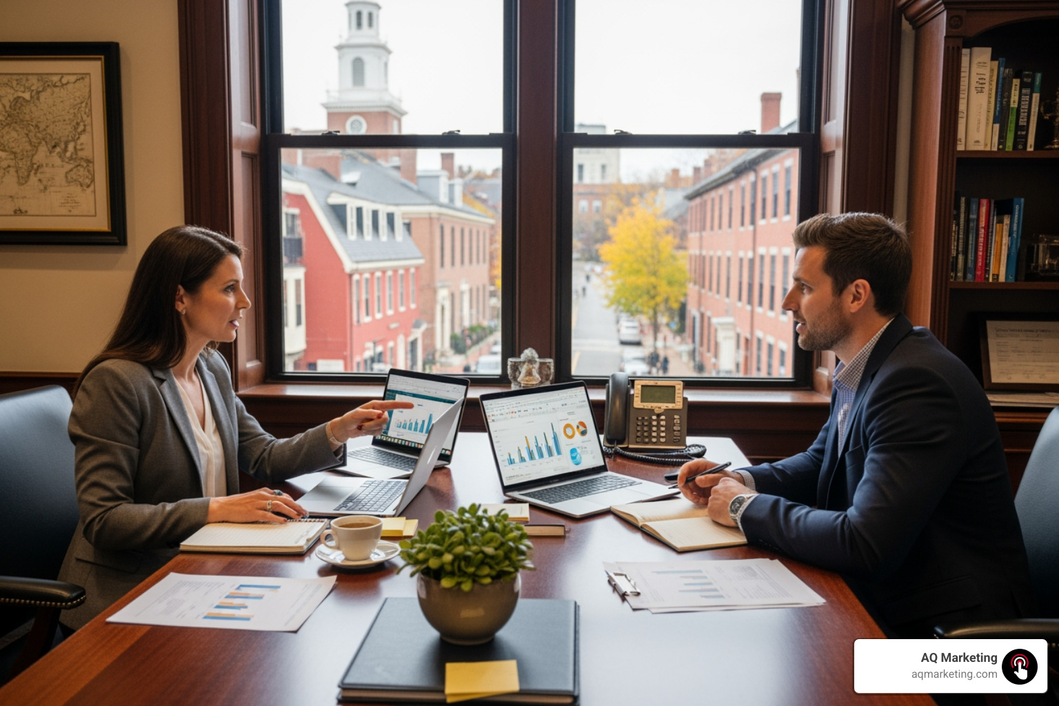 Consultation meeting between a business owner and an SEO expert - NH SEO company Consultation meeting between a business owner and an SEO expert - NH SEO company