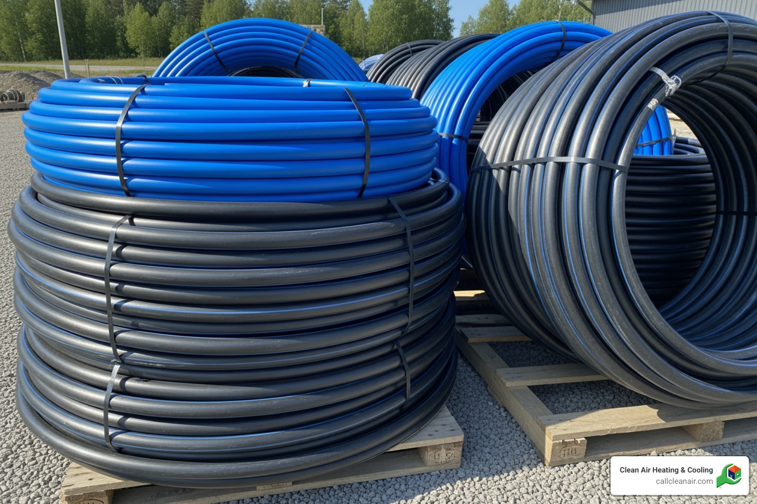 Coiled high-density polyethylene (HDPE) pipes - geothermal ground loop installation
