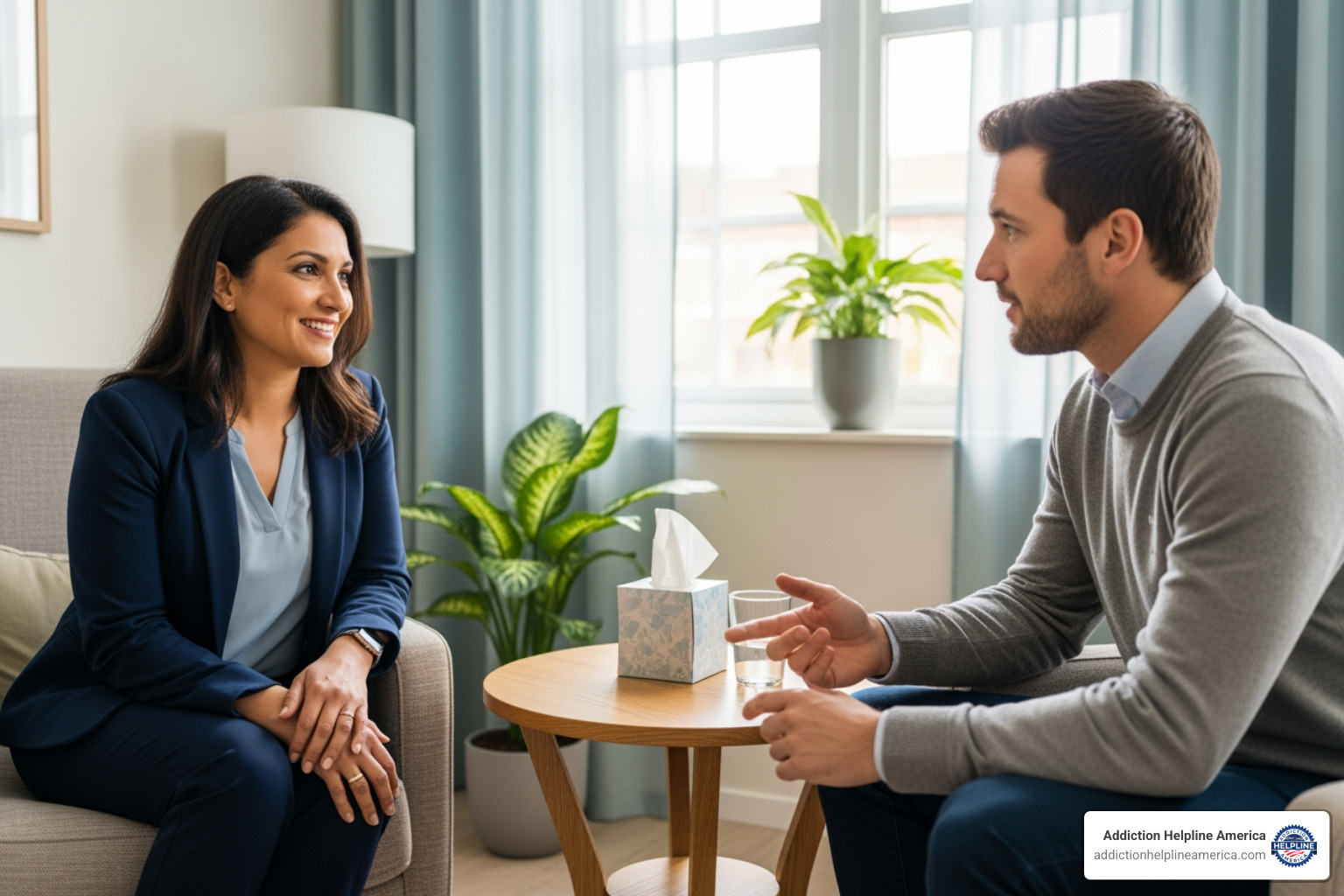 Person talking compassionately with a healthcare professional - Inpatient bipolar treatment Person talking compassionately with a healthcare professional - Inpatient bipolar treatment