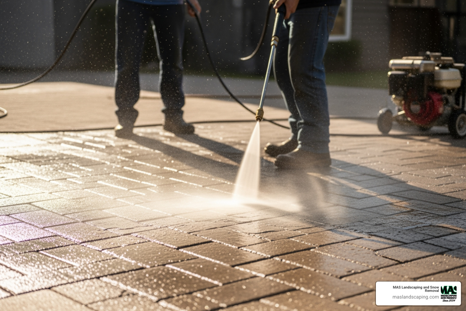 someone pressure washing a paver patio - how to seal paving