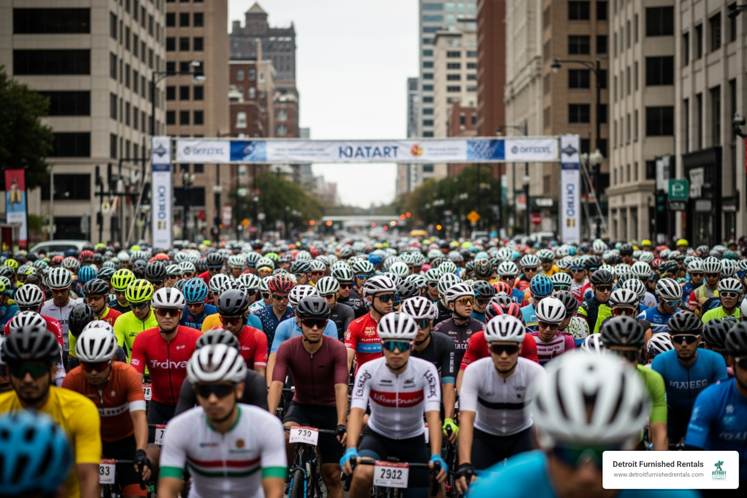 large crowd of cyclists at the start of the Tour de Troit - Bike ride Detroit