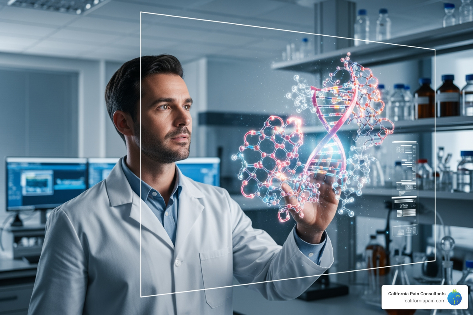 scientist in lab looking at molecular structures - non-opioid pain management