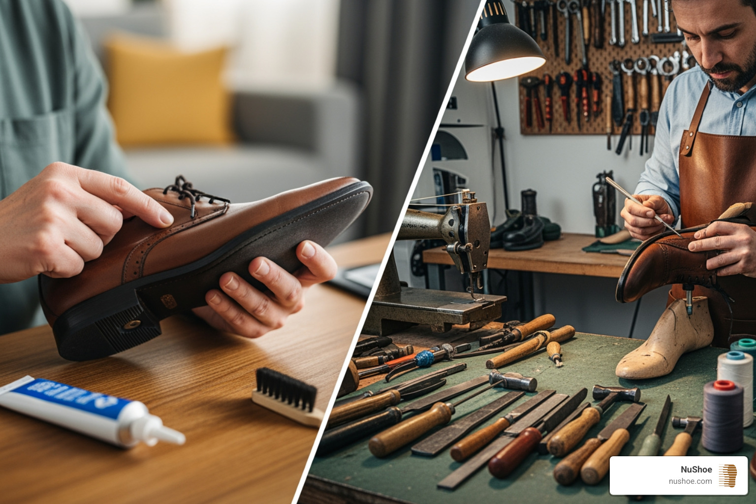 table comparing DIY vs. Professional shoe repair - shoe repair kit