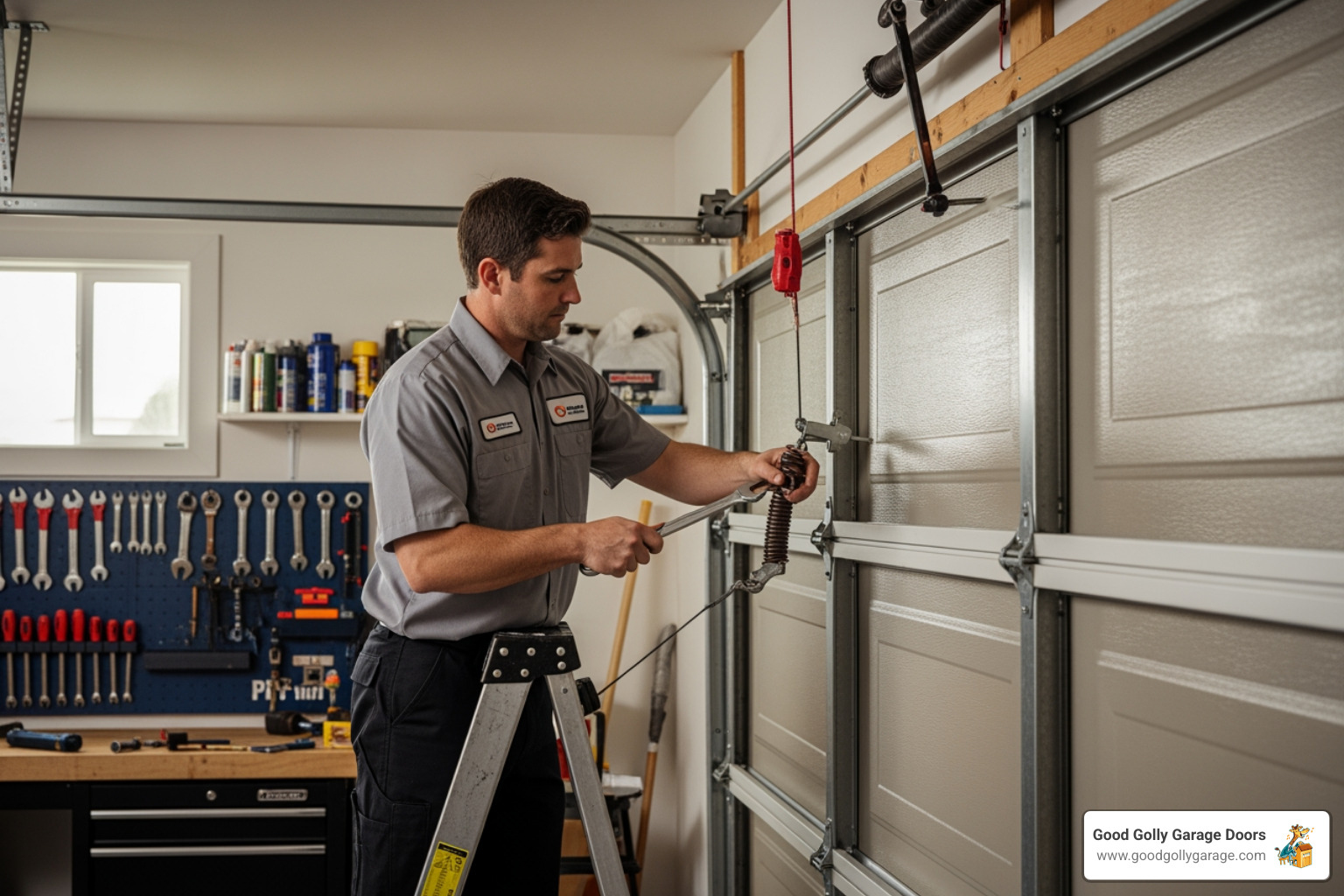 technician performing garage door maintenance - best rated garage door repair in austin tx