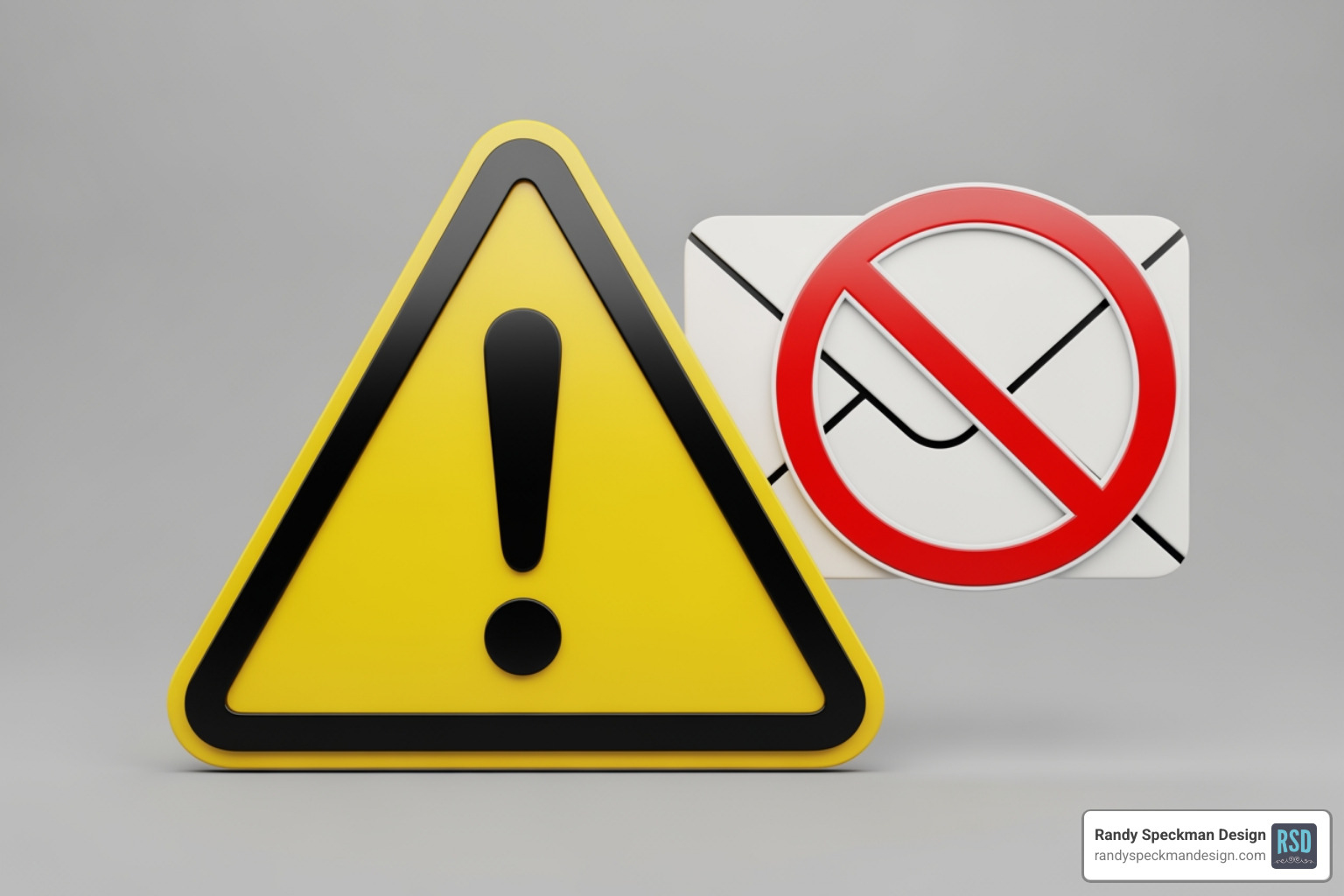 Warning sign next to a spam icon - web 2.0 link building service