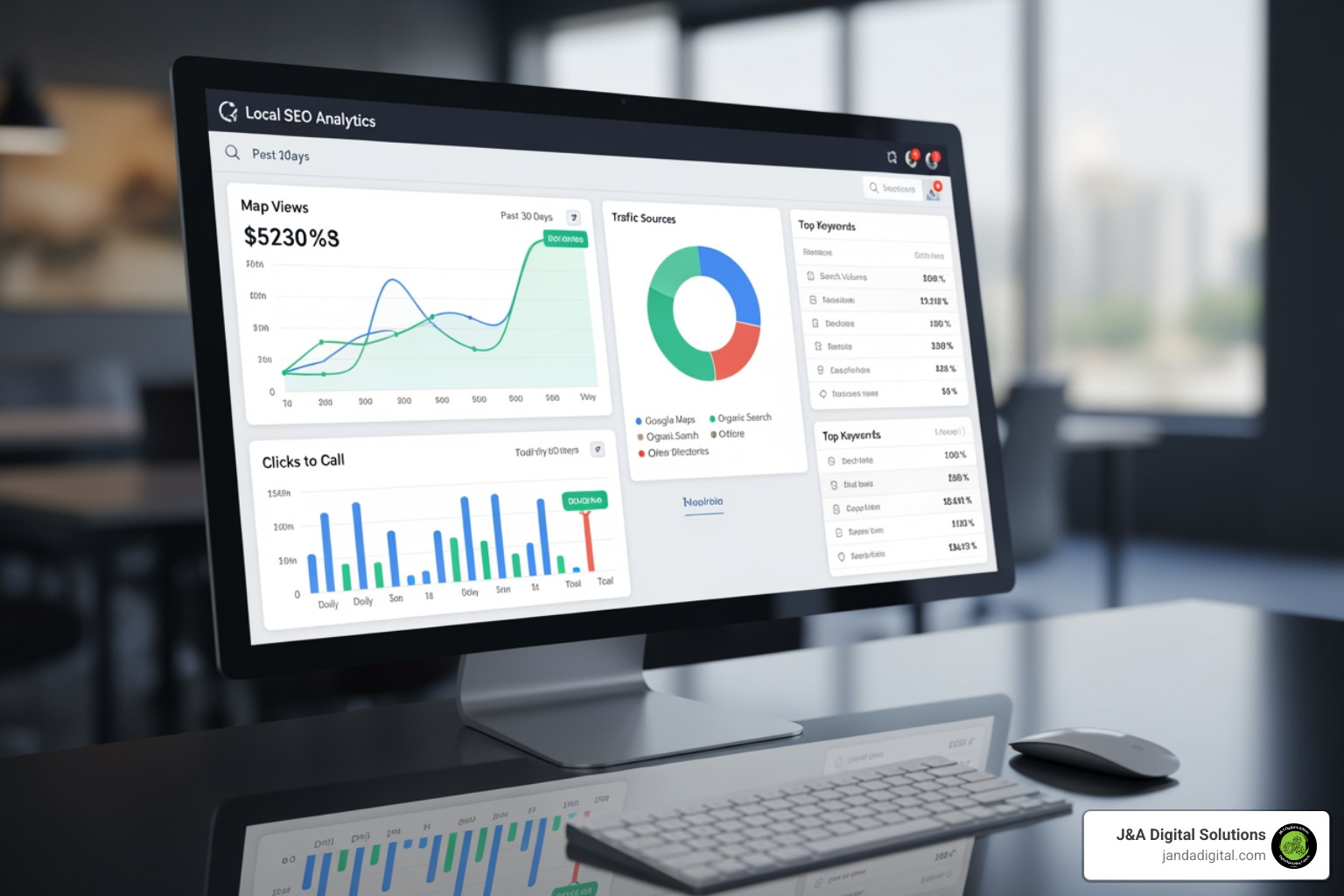 A dashboard showing local SEO analytics (e.g., map views, clicks to call) - boost local visibility A dashboard showing local SEO analytics (e.g., map views, clicks to call) - boost local visibility