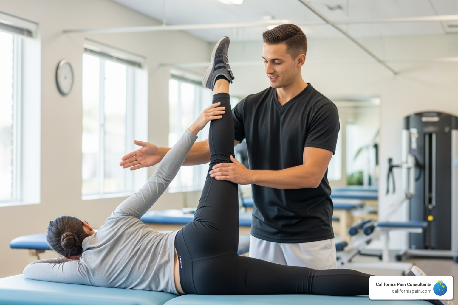 physical therapist assisting patient with exercise - sciatica pain treatment options