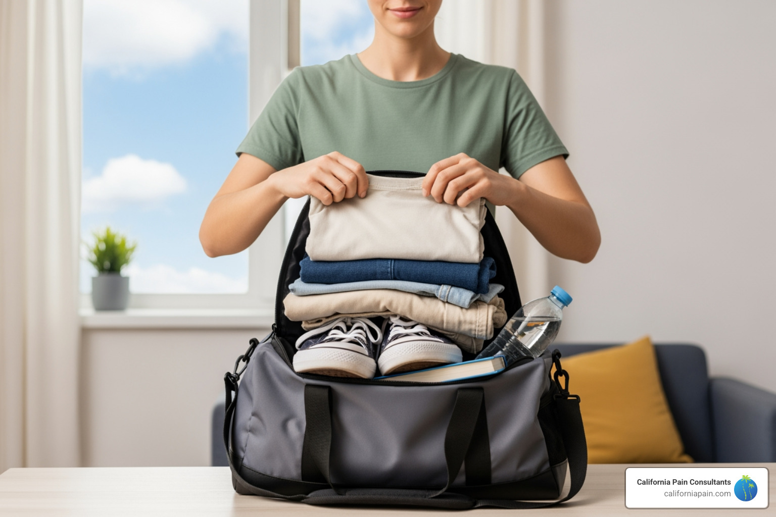 person confidently packing a small bag for an outing - bowel incontinence treatment