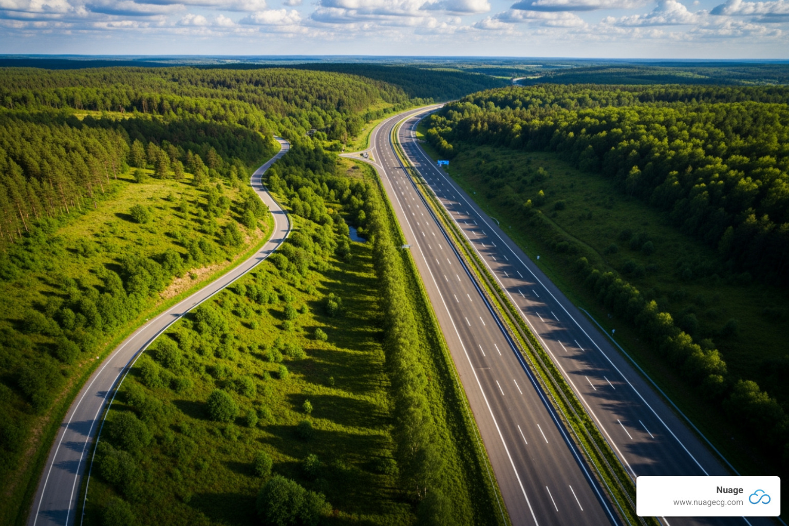 A graphic illustrating a simple, narrow road gradually widening into a multi-lane highway, symbolizing the transition from basic, limited scalability to robust, expansive scalability. - quickbooks vs netsuite