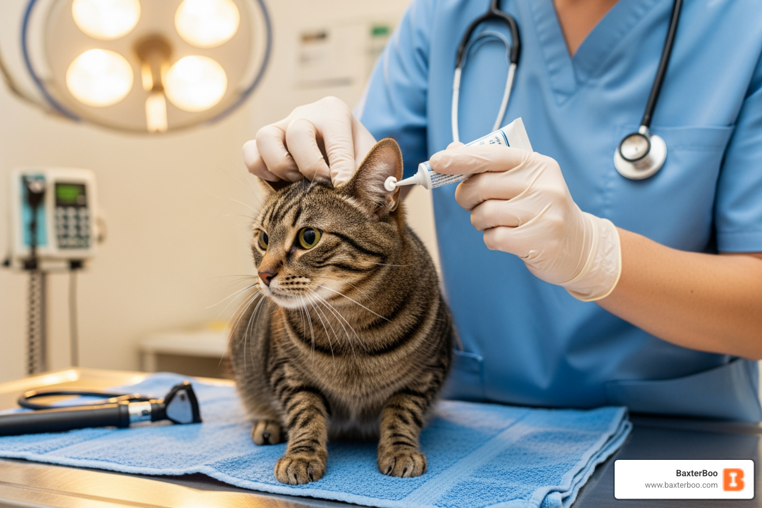 veterinarian applying transdermal ointment to cat's ear - appetite stimulant for cats veterinarian applying transdermal ointment to cat's ear - appetite stimulant for cats