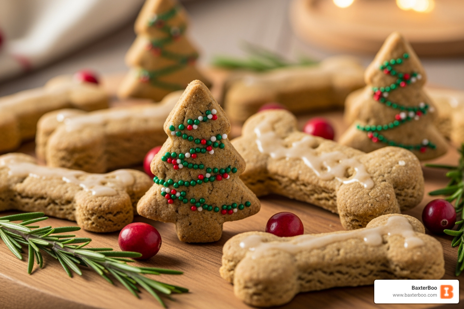Homemade dog biscuits shaped like bones and Christmas trees - Christmas & Holiday Pet Gifts (General)