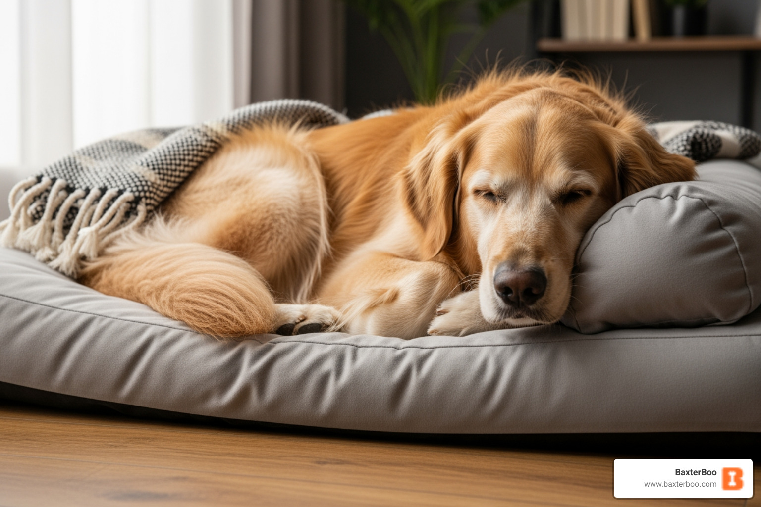 A senior dog resting comfortably on an orthopedic bed - Christmas & Holiday Pet Gifts (General)