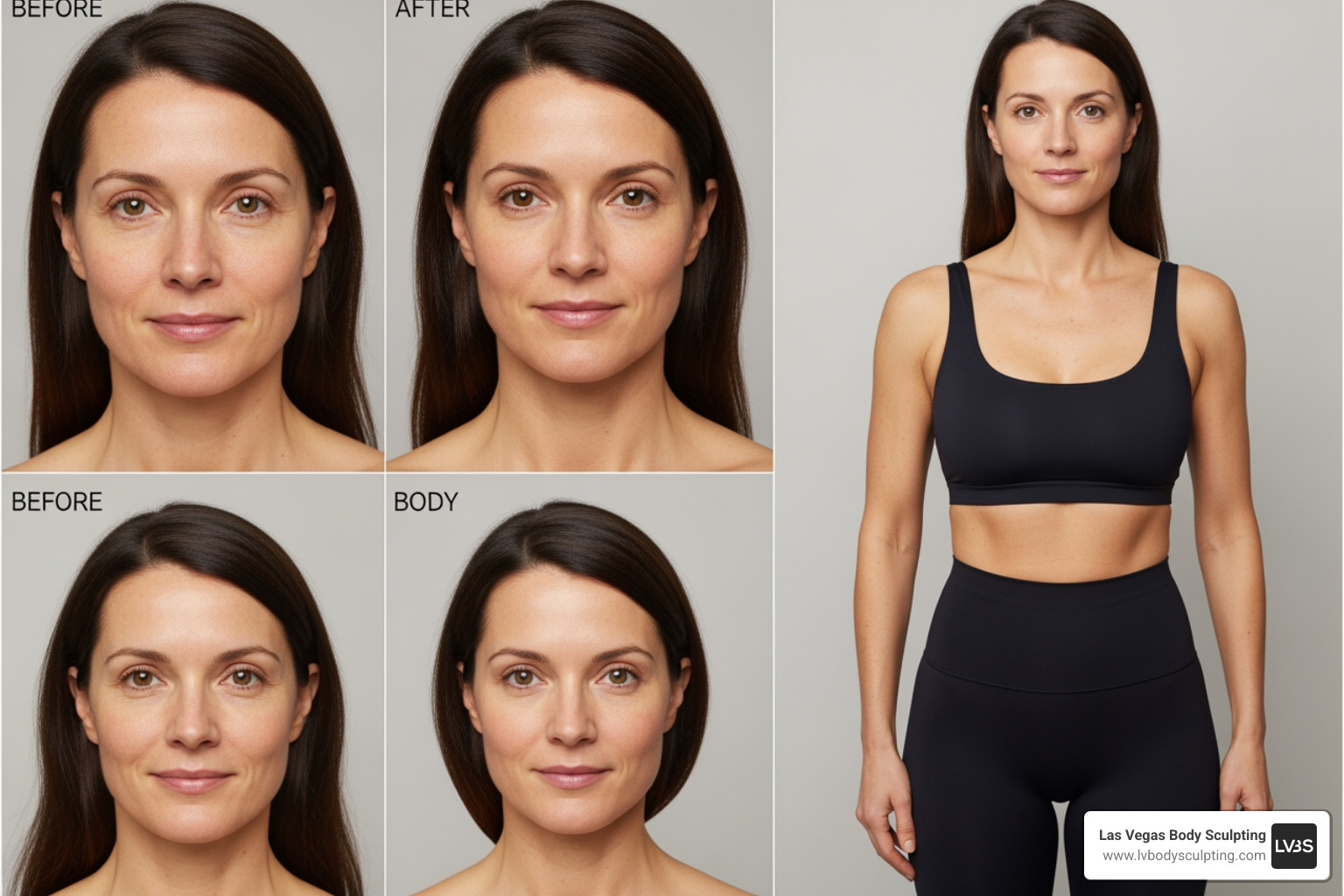 Collage showing subtle results for face, breast, and body procedures - Plastic Surgery Las Vegas