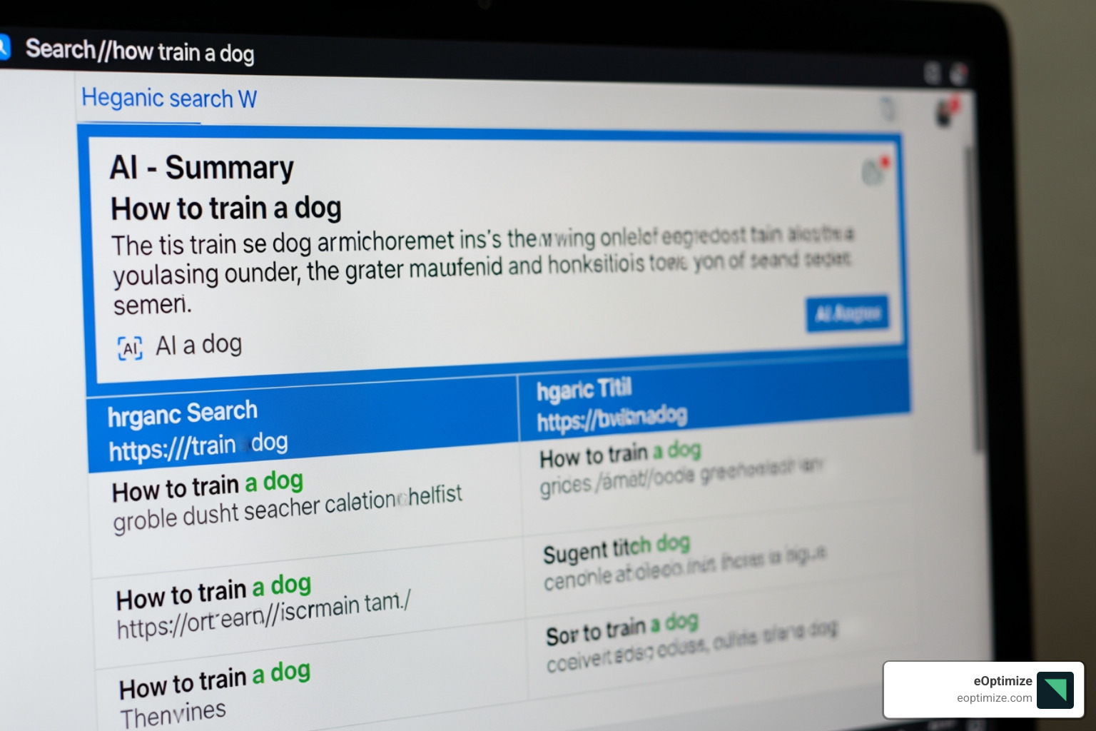 Search results page showing an AI-generated summary or featured answer above traditional organic results - How AI impacts SEO