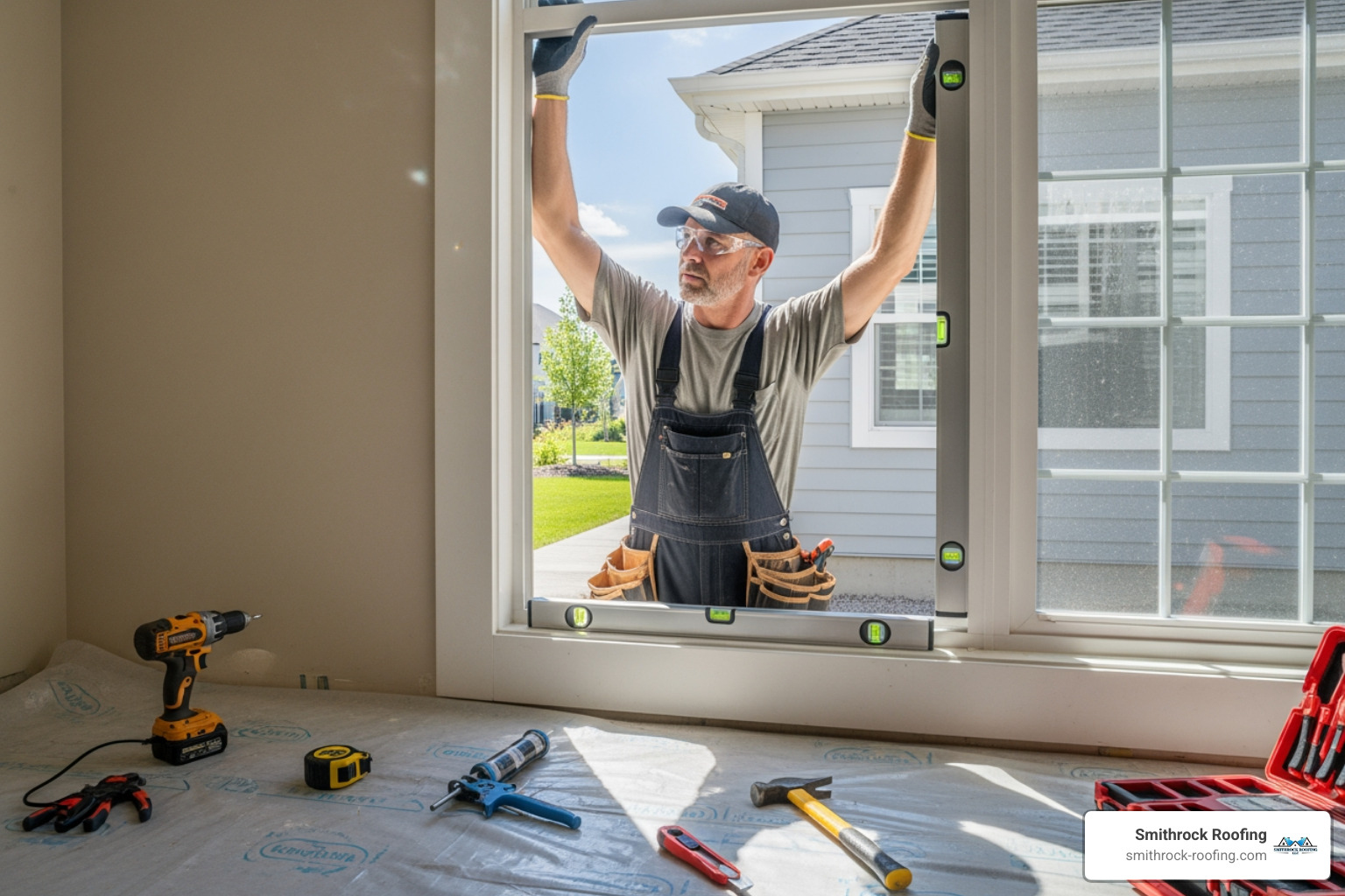 skilled contractor carefully fitting a new window frame - cost of replacing window frames