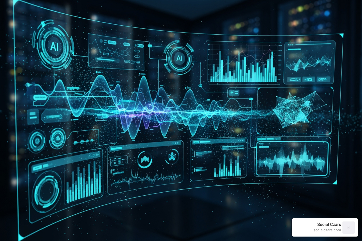 An abstract AI interface with data visualizations - Crisis SEO for CEOs