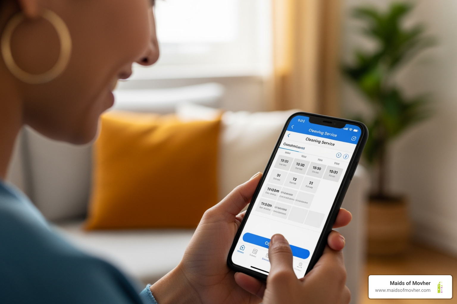 person smiling looking at calendar on phone scheduling cleaning - "Can you list some house cleaning services for Liberty Lake, WA?" person smiling looking at calendar on phone scheduling cleaning - "Can you list some house cleaning services for Liberty Lake, WA?"