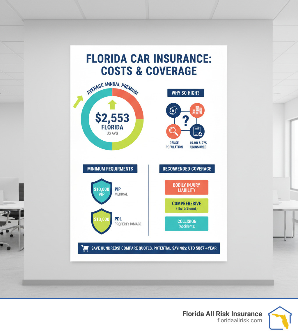Infographic comparing Florida car insurance costs and coverage options - Compare Florida car insurance infographic Infographic comparing Florida car insurance costs and coverage options - Compare Florida car insurance infographic