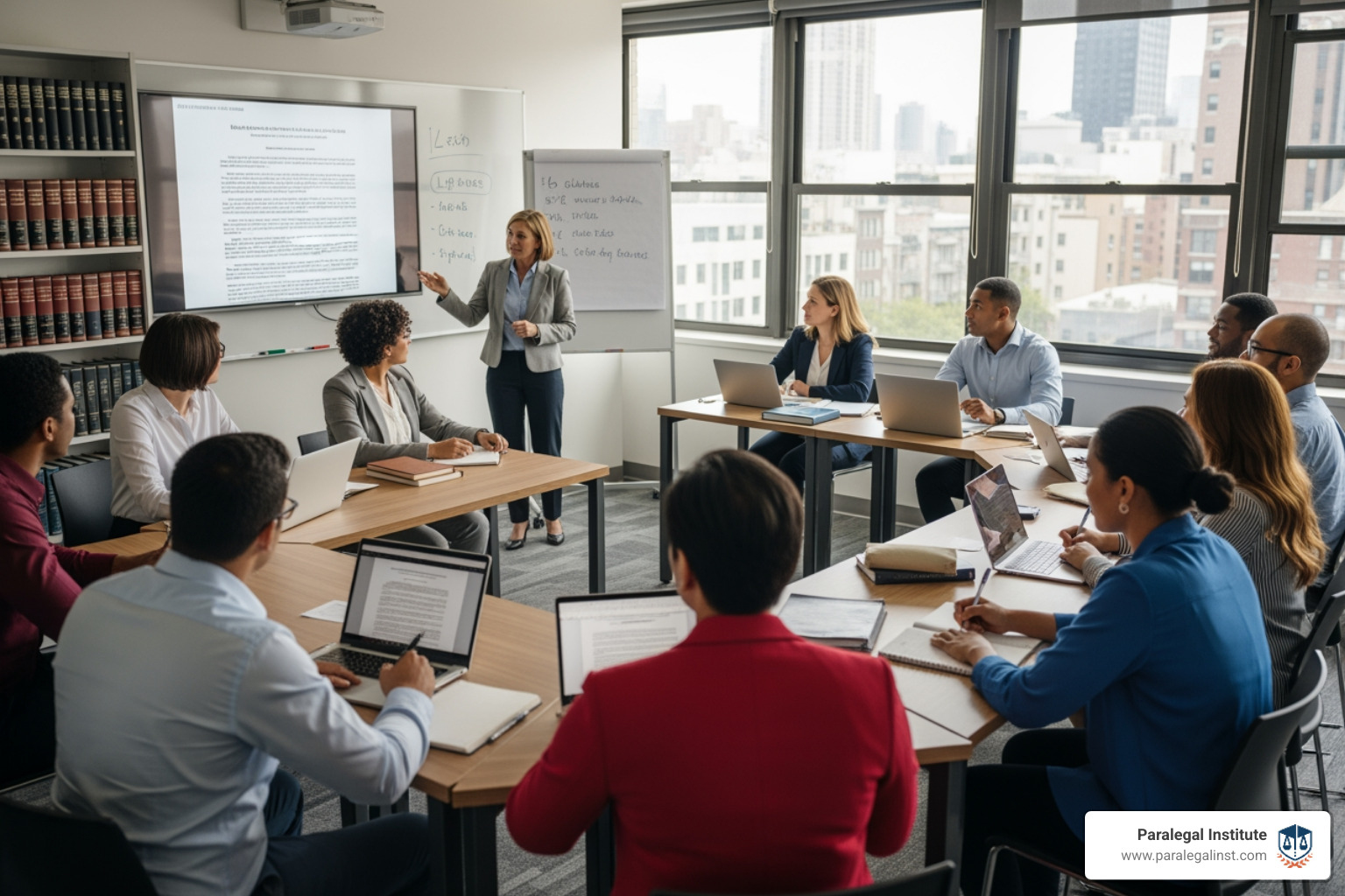 diverse group of paralegal students in a classroom setting with an instructor - Paralegal litigation support diverse group of paralegal students in a classroom setting with an instructor - Paralegal litigation support