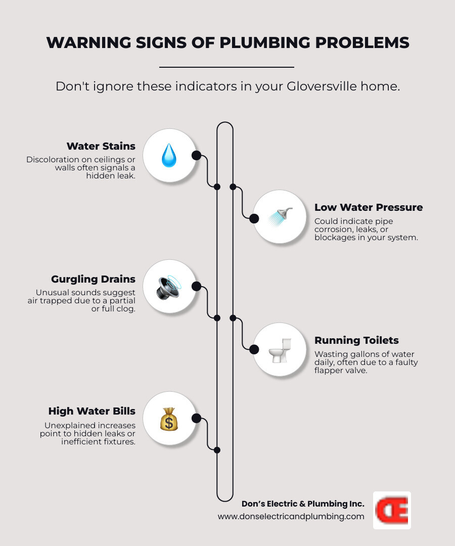 infographic showing warning signs of plumbing problems including water stains on ceilings, low water pressure, gurgling drains, running toilets, and unexplained water bill increases - best plumber gloversville infographic infographic-line-5-steps-elegant_beige infographic showing warning signs of plumbing problems including water stains on ceilings, low water pressure, gurgling drains, running toilets, and unexplained water bill increases - best plumber gloversville infographic infographic-line-5-steps-elegant_beige