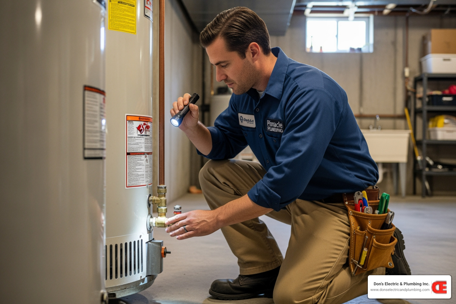 plumber professionally inspecting a water heater - best plumber gloversville plumber professionally inspecting a water heater - best plumber gloversville