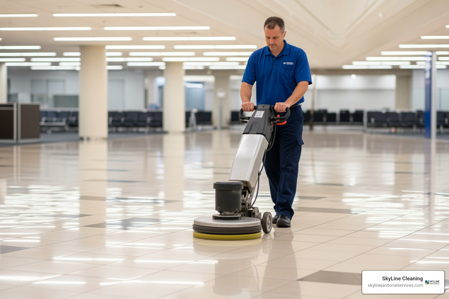 cleaning professional polishing a commercial floor - professional commercial cleaning services chicago