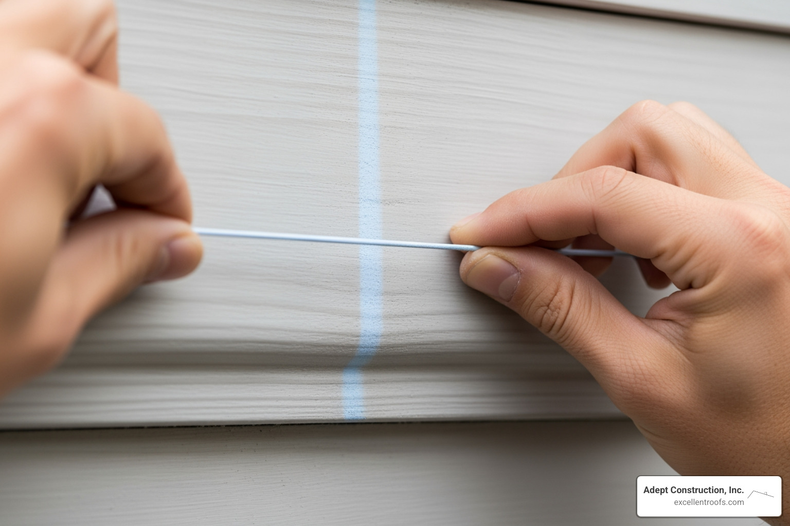 Chalk line showing gutter slope - Aluminum gutter installation Chalk line showing gutter slope - Aluminum gutter installation