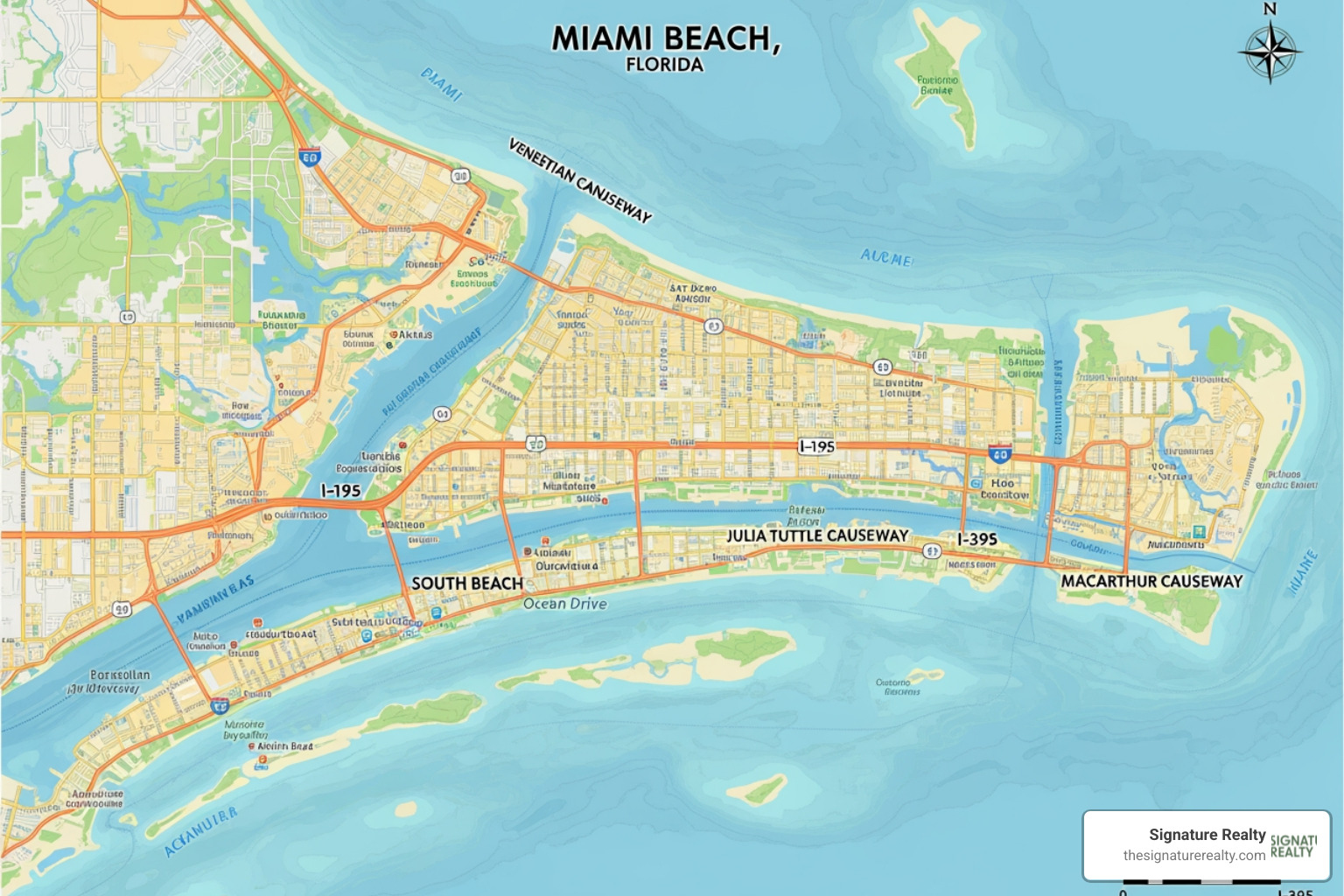 map highlighting causeways to Miami Beach - office space miami beach map highlighting causeways to Miami Beach - office space miami beach