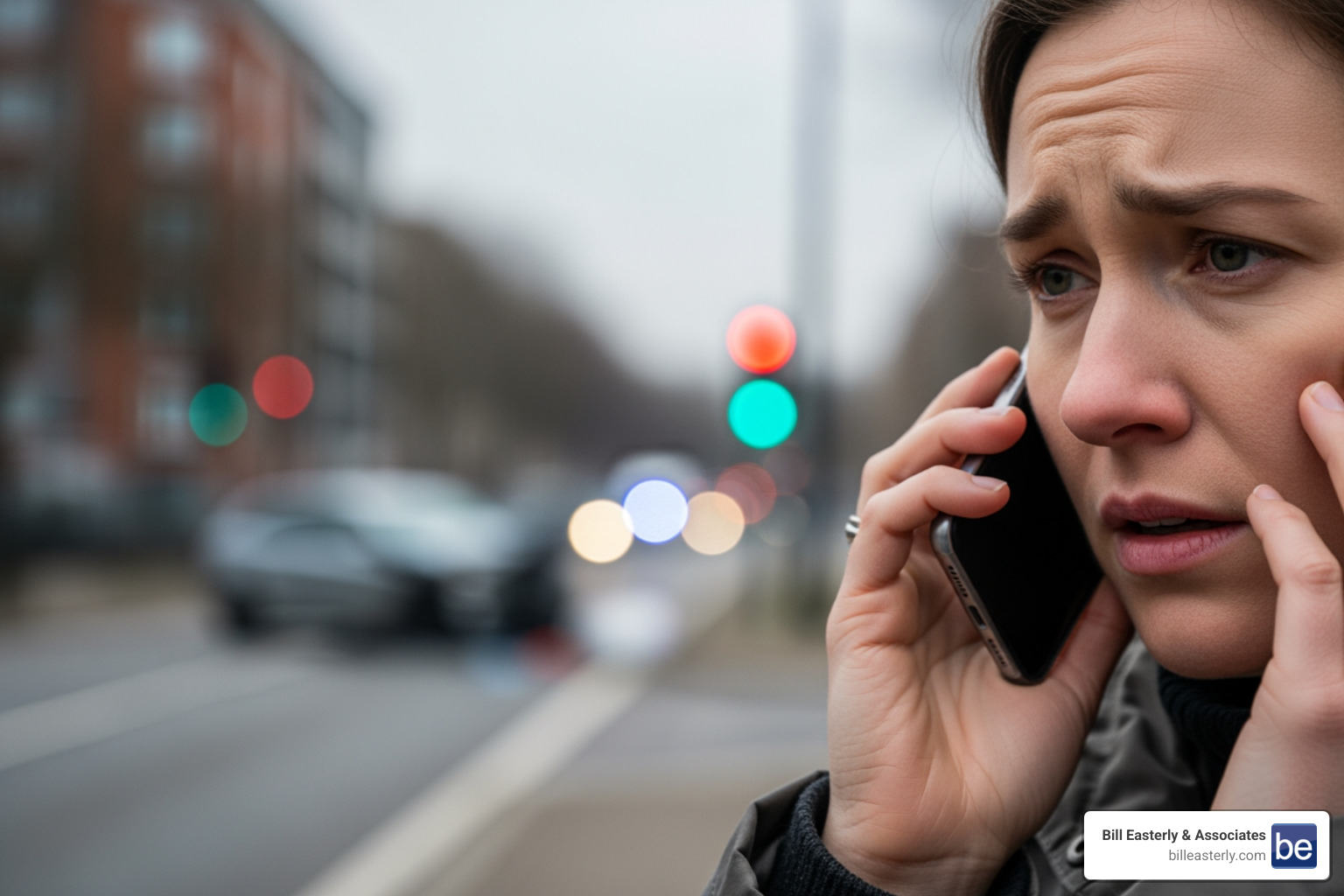 person on phone calling for help - local pedestrian accident attorney