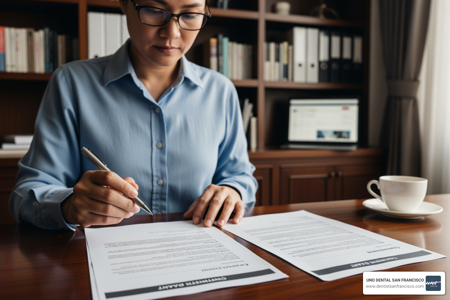 person reviewing a payment plan document - invisalign cost San Francisco person reviewing a payment plan document - invisalign cost San Francisco