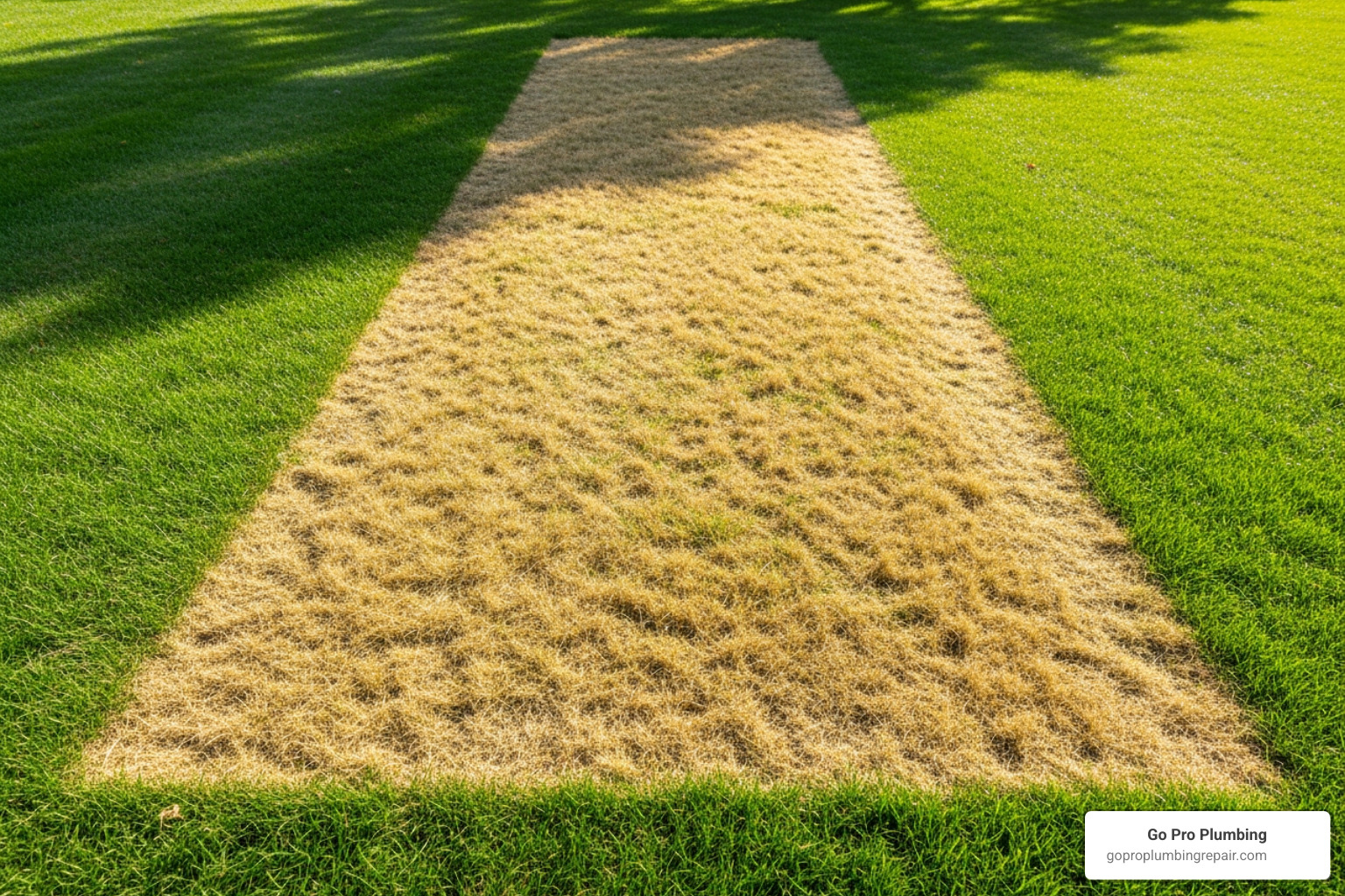 patch of dead, yellow grass over an underground utility line - gas line leak detection