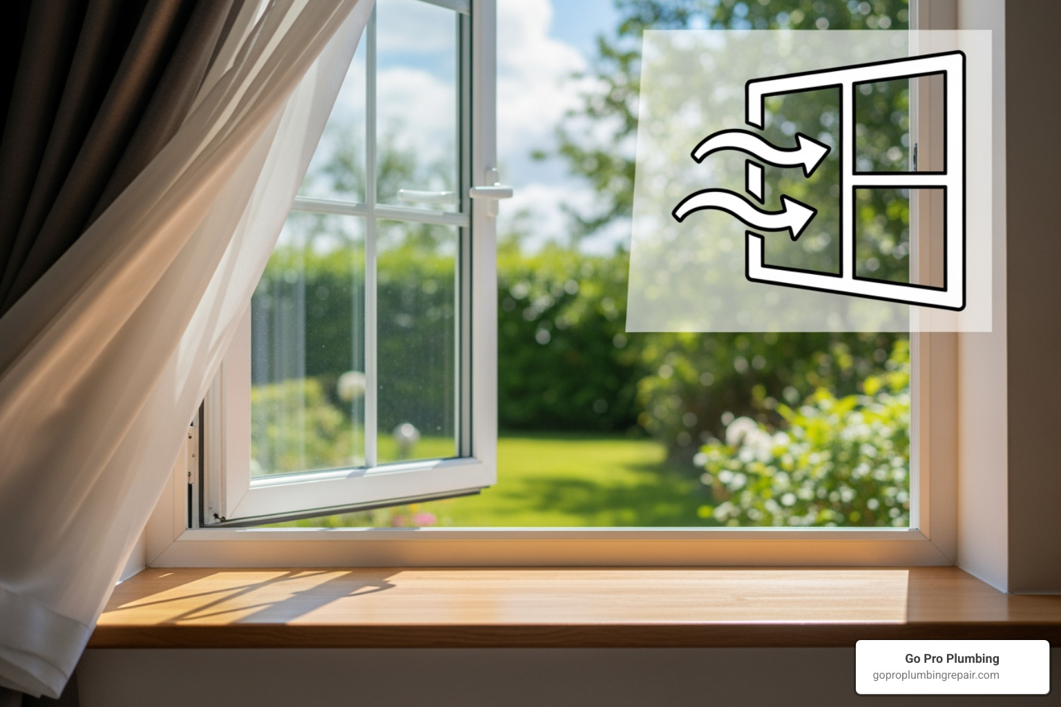 open window with a "ventilate" icon overlaid - gas line leak detection