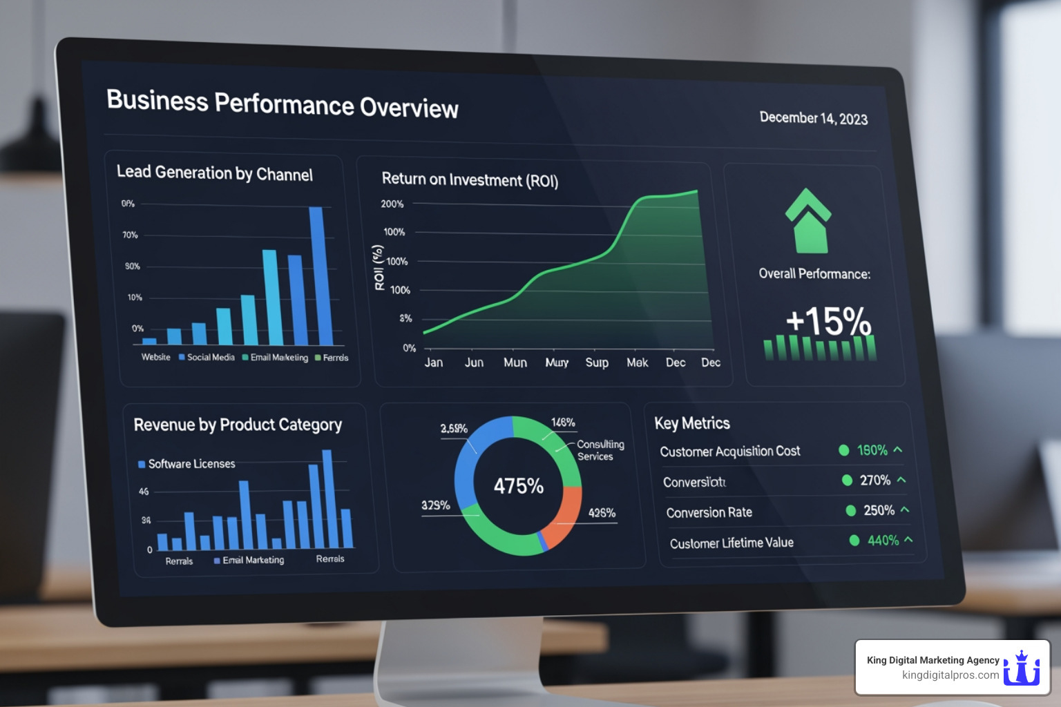 a dashboard showing impressive ROI and lead generation statistics - adwords ppc agency
