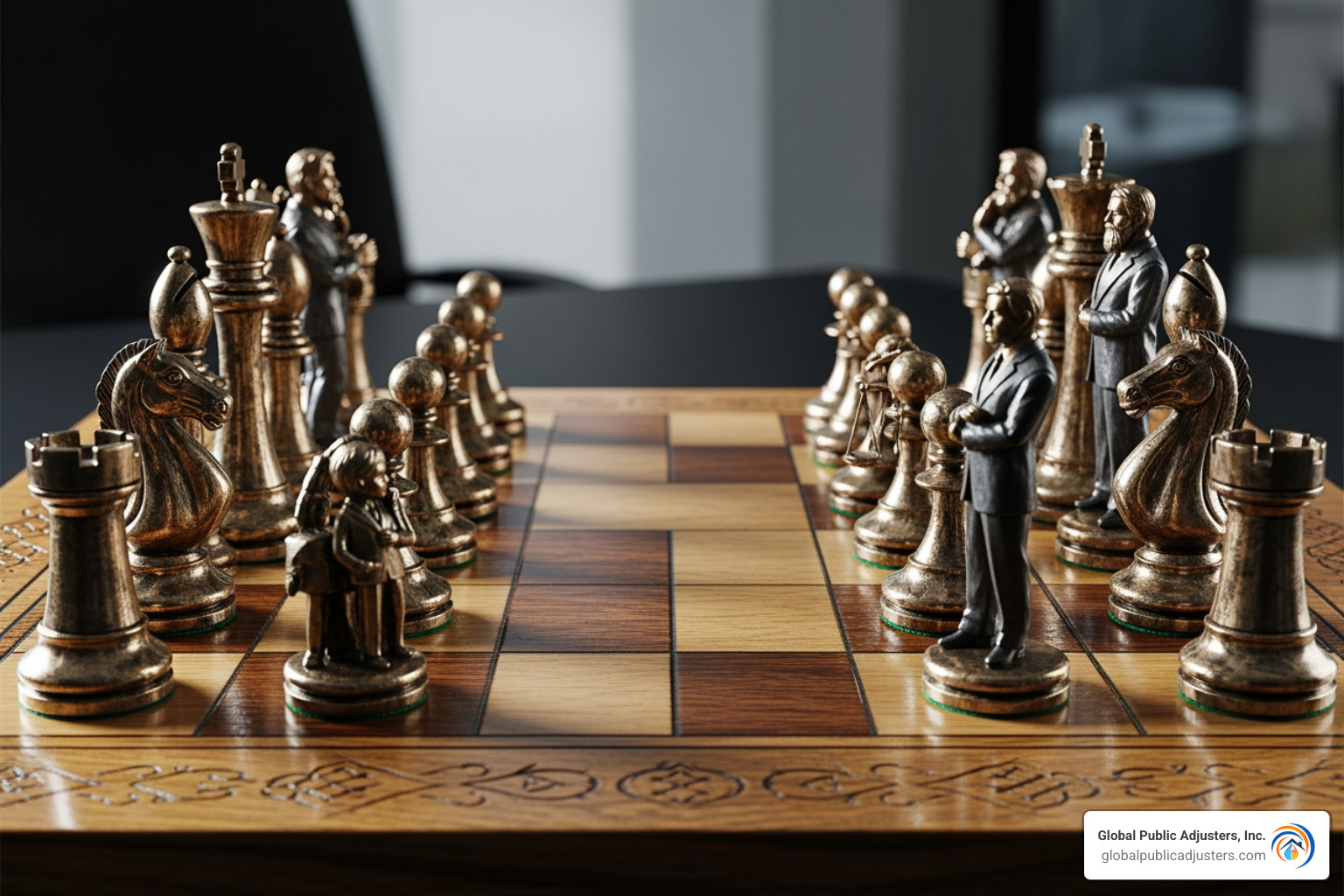 chess board with policyholder and insurance company pieces - how to negotiate a higher insurance settlement