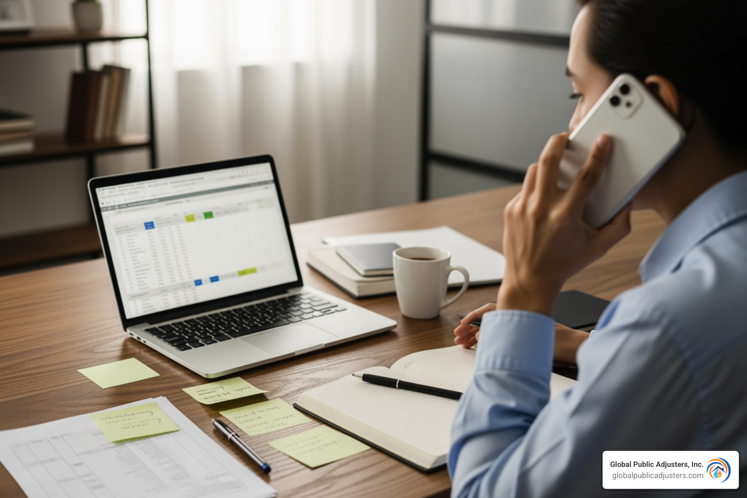 person on phone with notes and laptop - how to negotiate a higher insurance settlement