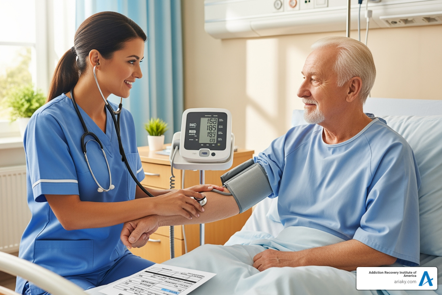 of a compassionate nurse checking a patient's vitals - alcohol detox kentucky of a compassionate nurse checking a patient's vitals - alcohol detox kentucky