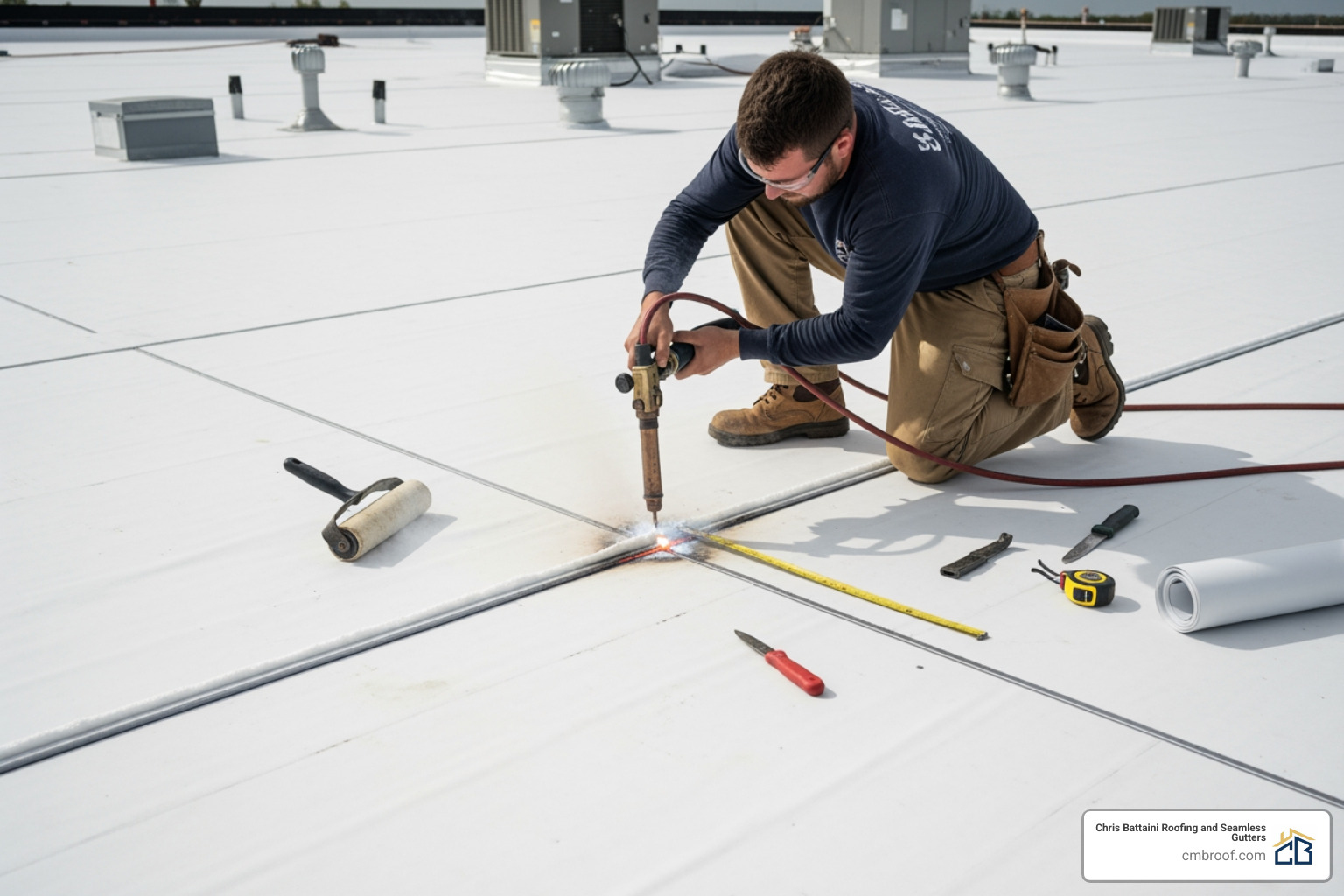 roofer heat-welding white TPO roof - low slope roofing options