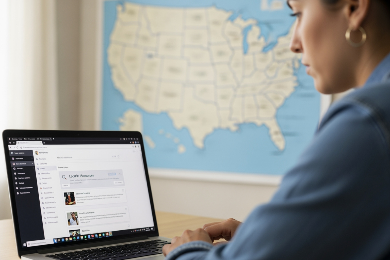 person using a laptop to search for resources, with a map in the background - free rent assistance near me person using a laptop to search for resources, with a map in the background - free rent assistance near me