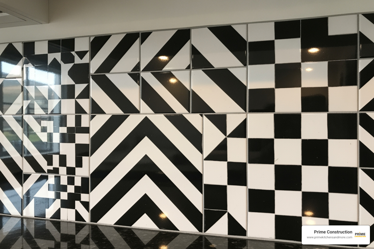 bold black-and-white patterned tile backsplash - most popular backsplash tile designs