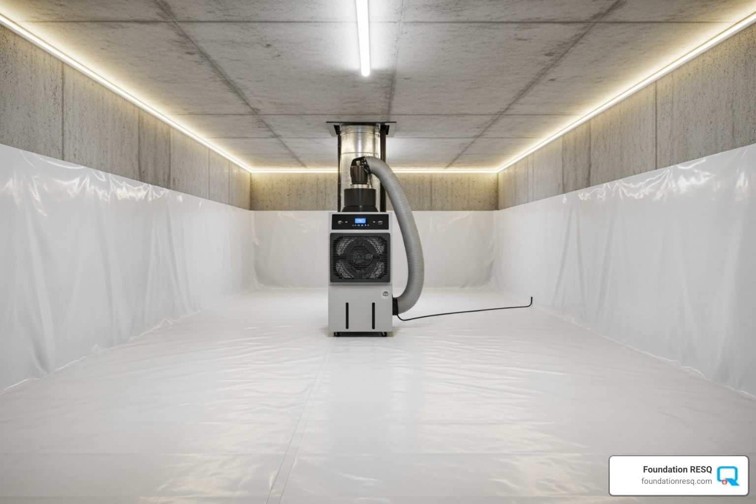 Newly encapsulated crawl space with a dehumidifier - crawl space mold inspection tallahassee