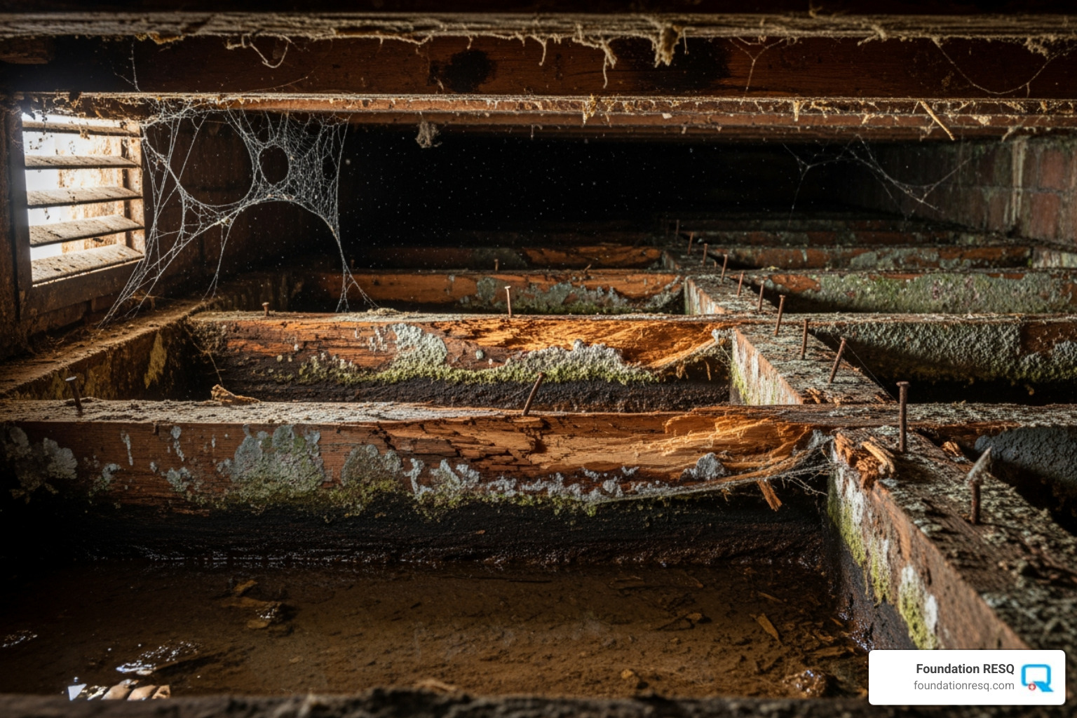 rotted floor joists - crawl space water damage