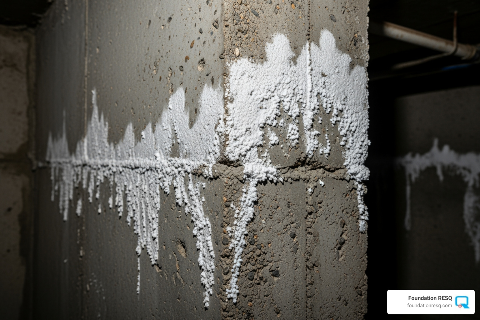 efflorescence on a crawl space wall - wet crawl space repair