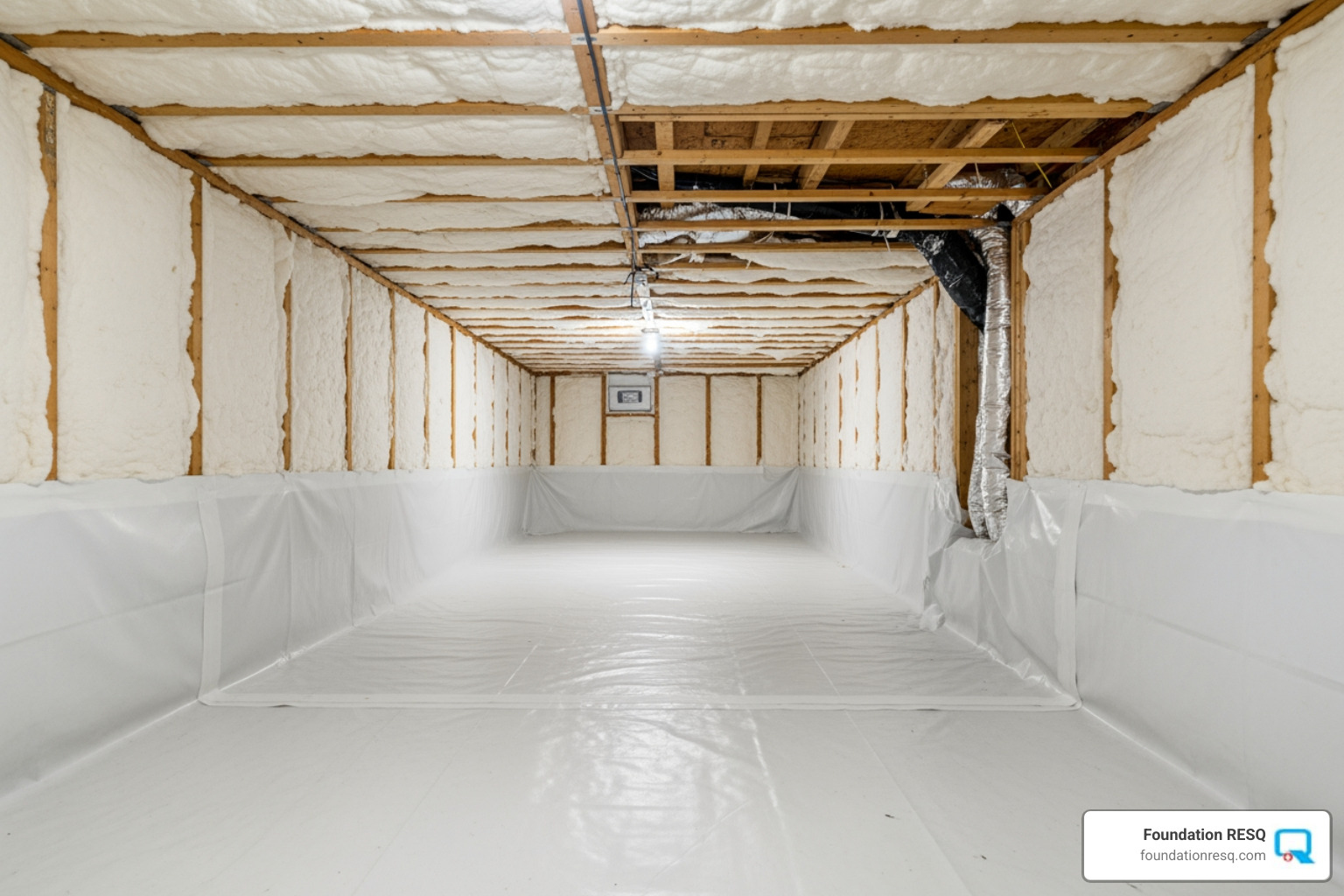 clean, brightly lit, encapsulated crawl space - crawl space water removal