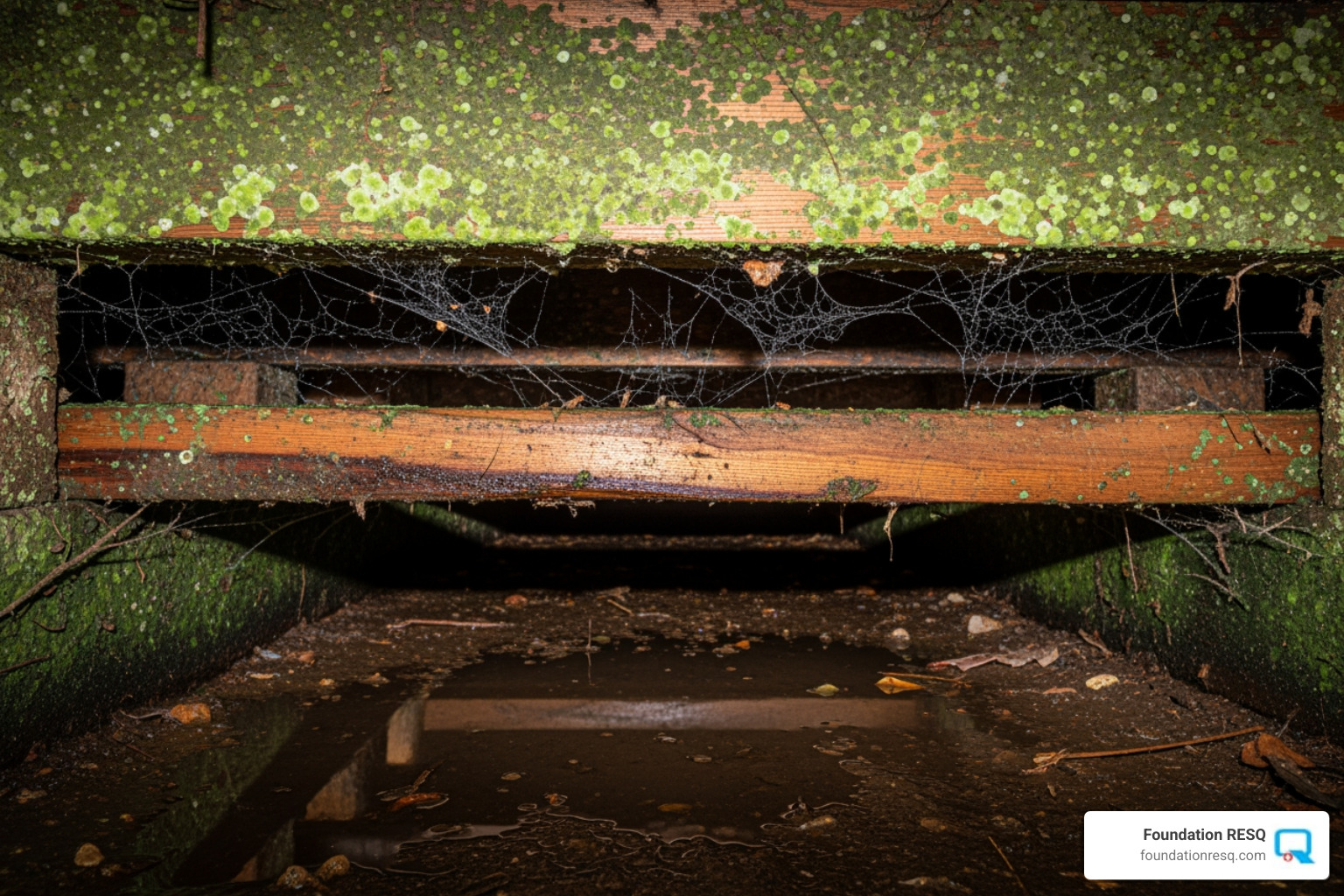 mold growing on wooden joists in a crawl space - crawl space water removal
