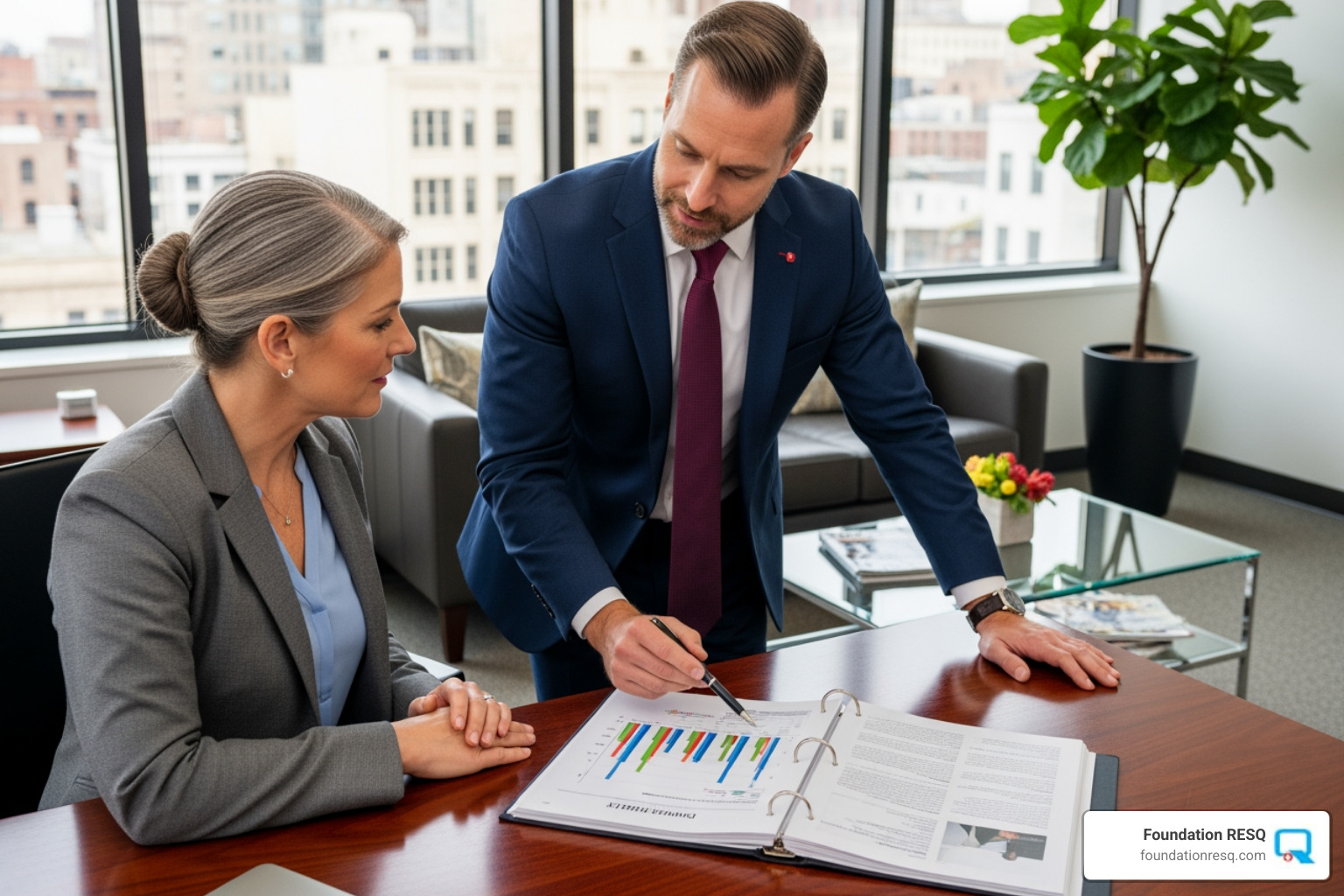 professional consultant explaining a report to a building manager - indoor environmental services
