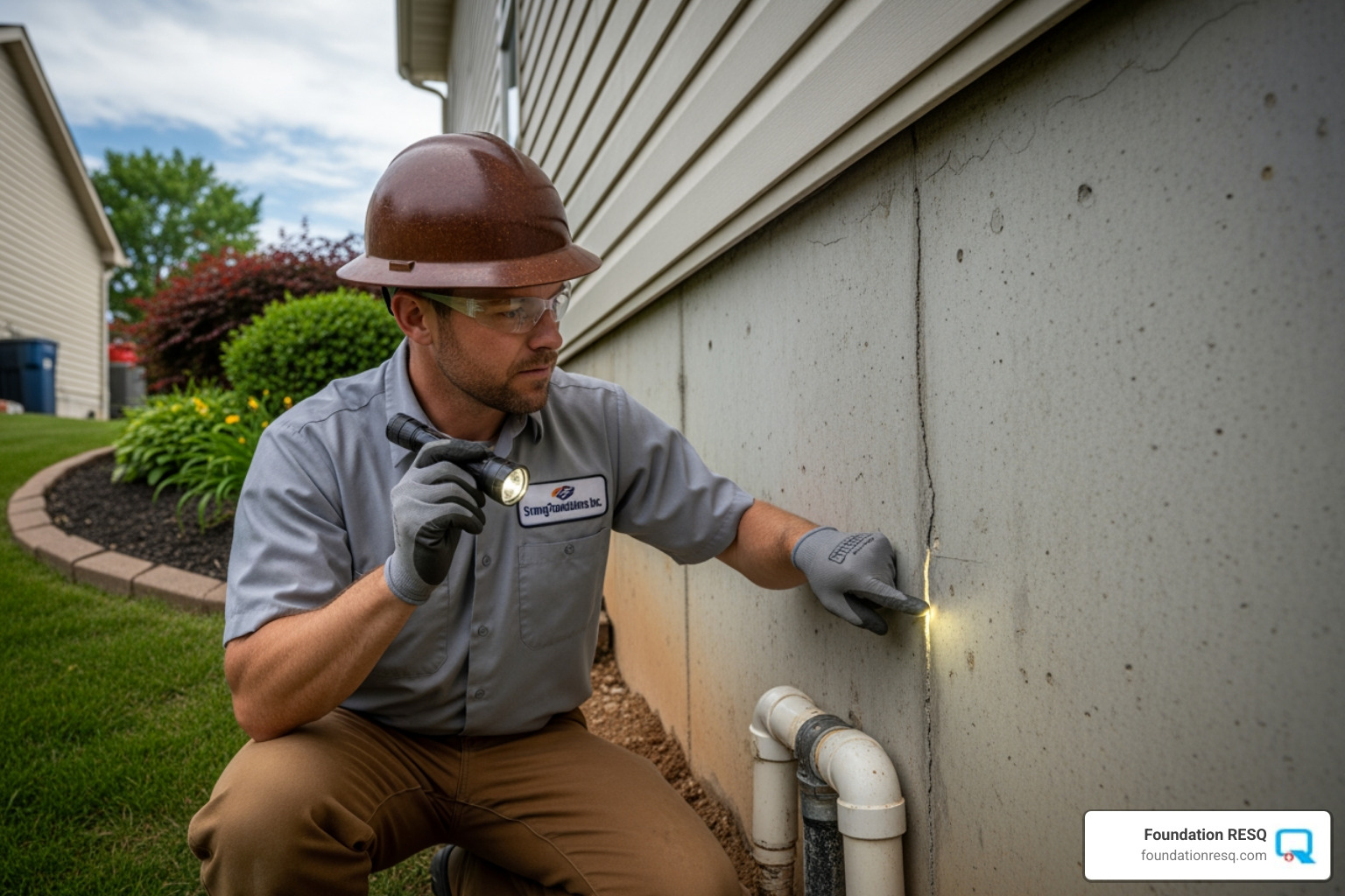 foundation repair professional conducting an inspection - foundation crack repair cost